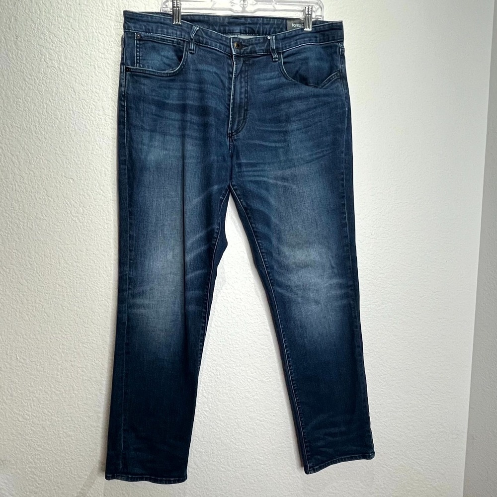 Bonobos Jeans Mens‎ 35x32 Blue Medium Wash Whiskered Denim Cotton Straight Leg
